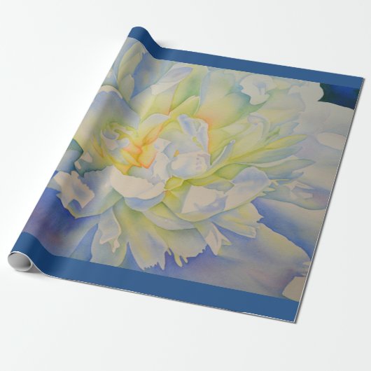 Elegante witte gele pioen florale waterverf cadeaupapier (Uitgerold)