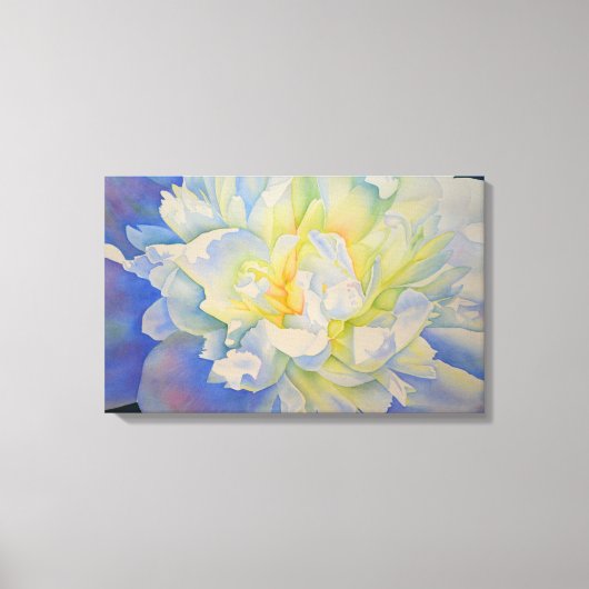 Elegante witte gele pioen florale waterverf canvas afdruk (Voorkant)