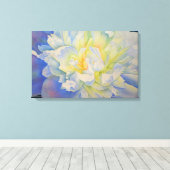 Elegante witte gele pioen florale waterverf canvas afdruk (Insitu (Houten vloer))