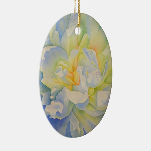 Elegante witte gele pioen florale waterverf keramisch ornament (Rechts)