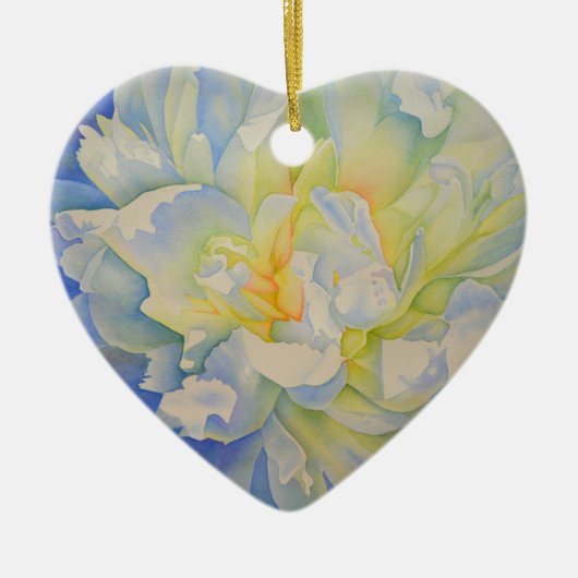 Elegante witte gele pioen florale waterverf keramisch ornament (Voorkant)