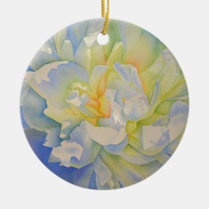 Elegante witte gele pioen florale waterverf keramisch ornament