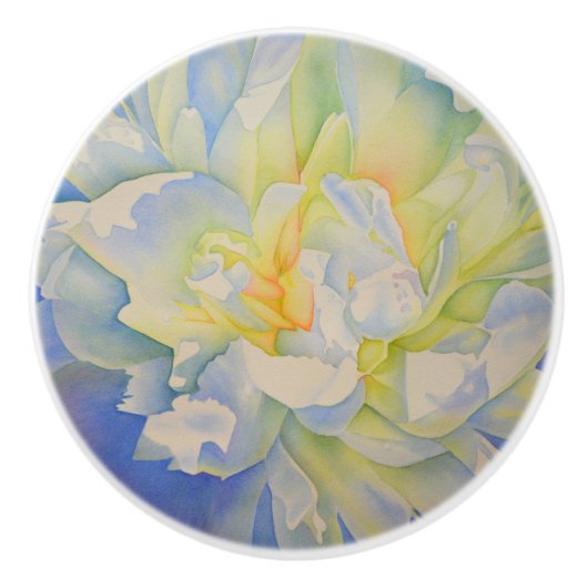 Elegante witte gele pioen florale waterverf keramische knop (Voorkant)