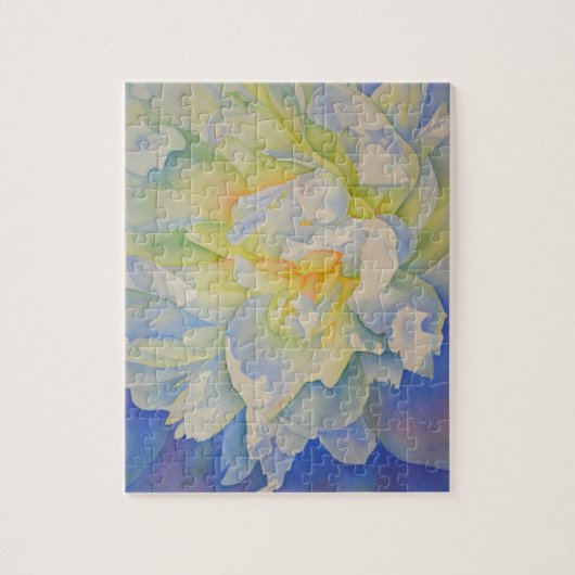 Elegante witte gele pioen florale waterverf legpuzzel (Verticaal)