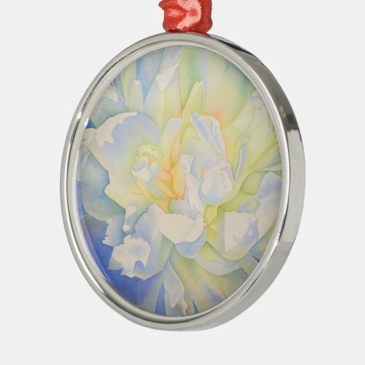 Elegante witte gele pioen florale waterverf metalen ornament (Links)