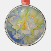 Elegante witte gele pioen florale waterverf metalen ornament (Voorkant)