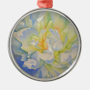 Elegante witte gele pioen florale waterverf metalen ornament