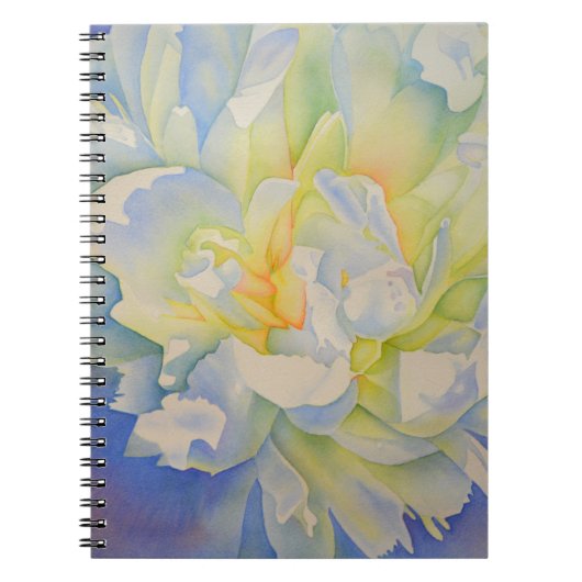 Elegante witte gele pioen florale waterverf notitieboek (Voorkant)