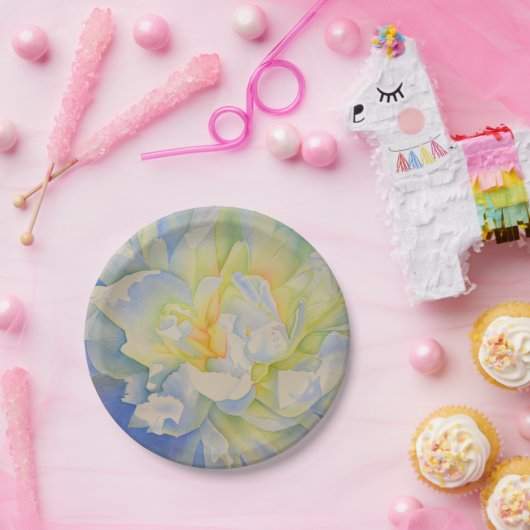 Elegante witte gele pioen florale waterverf papieren bordje (Feest)