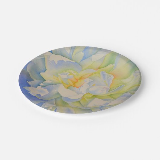 Elegante witte gele pioen florale waterverf papieren bordje (Gekanteld)