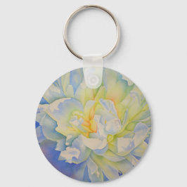 Elegante witte gele pioen florale waterverf sleutelhanger