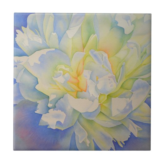 Elegante witte gele pioen florale waterverf tegeltje (Voorkant)