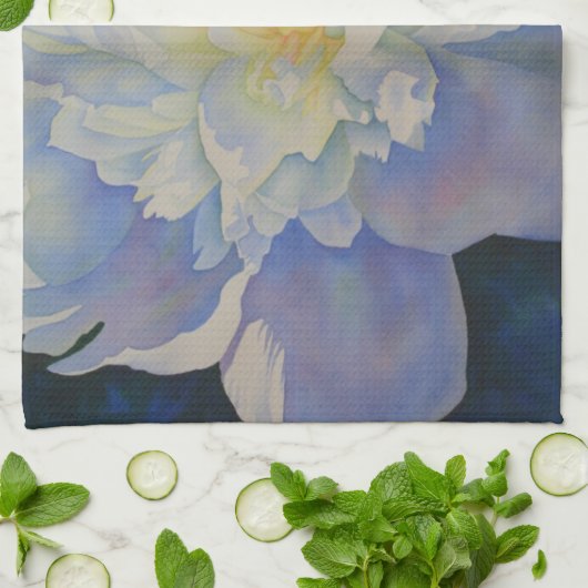 Elegante witte gele pioen florale waterverf theedoek (Gevouwen)