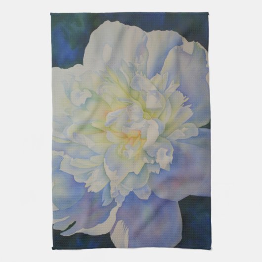 Elegante witte gele pioen florale waterverf theedoek (Verticaal)