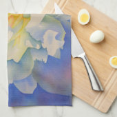 Elegante witte gele pioen florale waterverf theedoek (Quarter Fold)