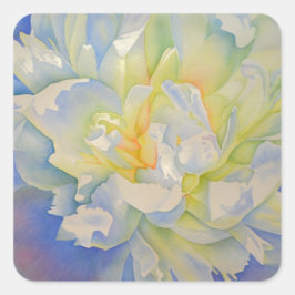 Elegante witte gele pioen florale waterverf vierkante sticker