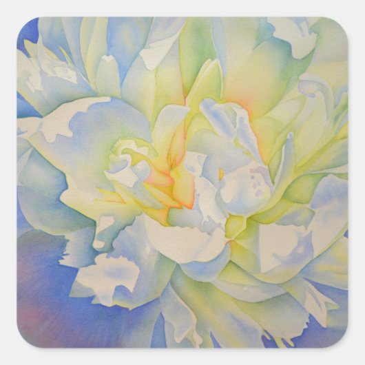 Elegante witte gele pioen florale waterverf vierkante sticker (Voorkant)