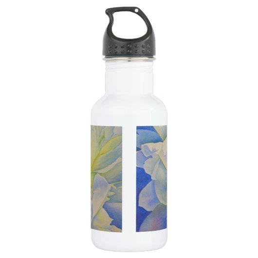 Elegante witte gele pioen florale waterverf waterfles  (Achterkant)