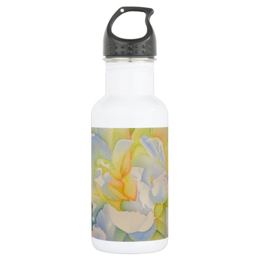 Elegante witte gele pioen florale waterverf waterfles (Voorkant)