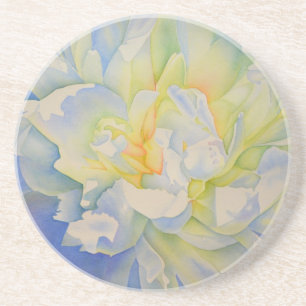 Elegante witte gele pioen florale waterverf zandsteen onderzetter