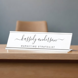 Elegante witte gepersonaliseerde naam in script ca bureau naambordje