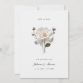 Elegante witte geperste bloem chic save the date (Voorkant)