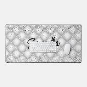 Elegante witte gepluimde glinsterende glitter bureaumat (Keyboard & Muis)