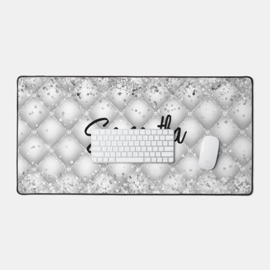 Elegante witte gepluimde glinsterende glitter bureaumat (Keyboard & Muis)