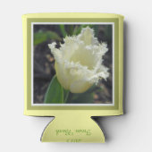 Elegante witte gerafelde tulp met grensontwerp blikjeskoeler (Achterkant)