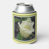 Elegante witte gerafelde tulp met grensontwerp blikjeskoeler (Blikje Achterkant)