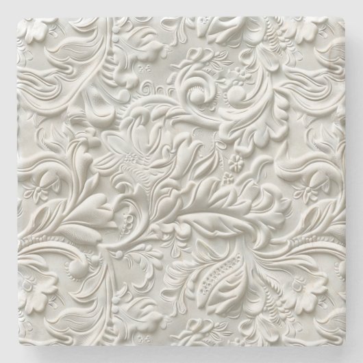 Elegante witte geslepen leren bloemen stenen onderzetter (Voorkant)