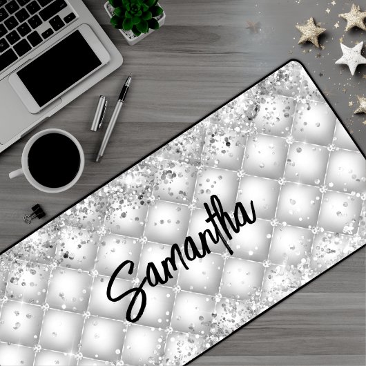 Elegante witte getufte glinsterende glitter bureaumat