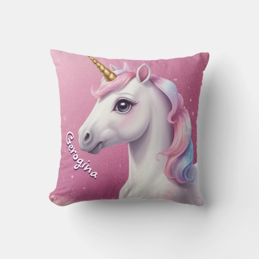 Elegante witte glitter eenhoorn gepersonaliseerd kussen (Voorkant)