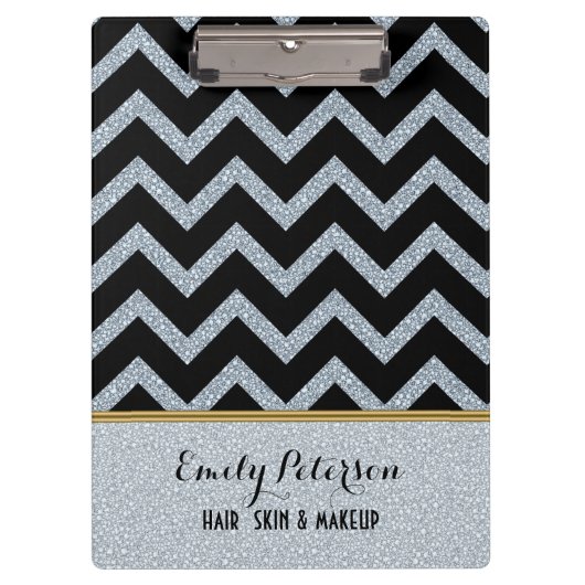 Elegante witte glitter zwart chevron gouden accent klembord (Voorkant)