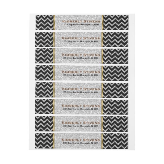Elegante witte glitter zwart chevron gouden accent omwikkelbaar adreslabel (Vel)