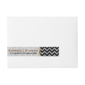 Elegante witte glitter zwart chevron gouden accent omwikkelbaar adreslabel (Voorkant)