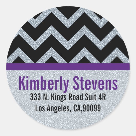 Elegante witte glitter zwart chevron gouden accent ronde sticker (Voorkant)