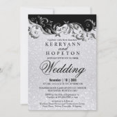 Elegante witte glitter, zwart & zilveren bruiloft  kaart (Voorkant)