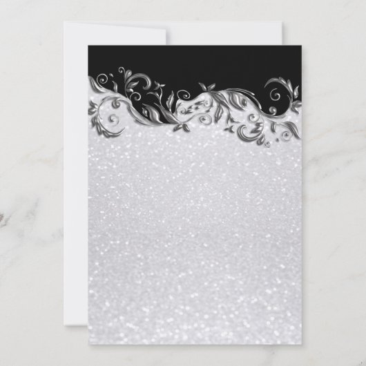 Elegante witte glitter, zwart & zilveren bruiloft  kaart (Achterkant)