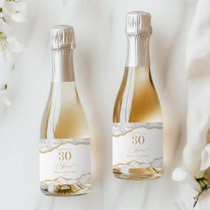 Elegante Witte Goud Agaat 30e Verjaardagsfeest Min Sparkling Wijnetiket