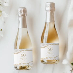 Elegante Witte Goud Agaat 60e Verjaardagsfeest Min Sparkling Wijnetiket