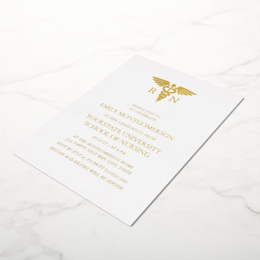 Elegante witte goud-folie verpleegstersopleiding a folie uitnodiging (Gedraaid)