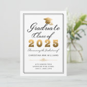 Elegante witte goud zwarte script 2025 afstudeerfe aankondiging (Staand voorkant)