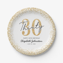 Elegante witte gouden 30e verjaardagsfeest borden papieren bordje