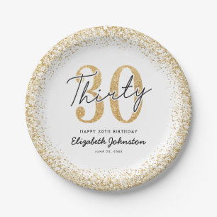 Elegante witte gouden 30e verjaardagsfeest borden papieren bordje