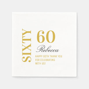 Elegante Witte & Gouden 60 Verjaardagsfeestcocktai Servet