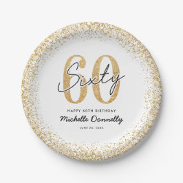 Elegante witte gouden 60e verjaardagsfeest borden papieren bordje