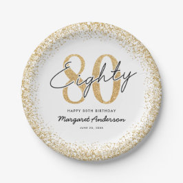 Elegante witte gouden 80ste verjaardag feestborden papieren bordje