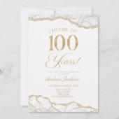 Elegante witte gouden agaat 100e verjaardagsfeest kaart (Voorkant)