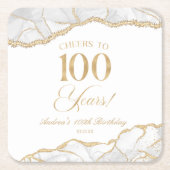 Elegante witte gouden agaat 100e verjaardagsfeest kartonnen onderzetters (Voorkant)